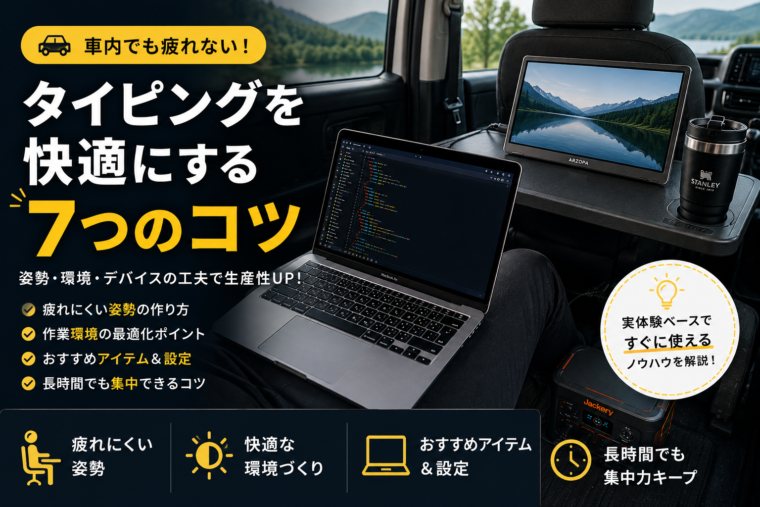 車内で快適にタイピングするコツ